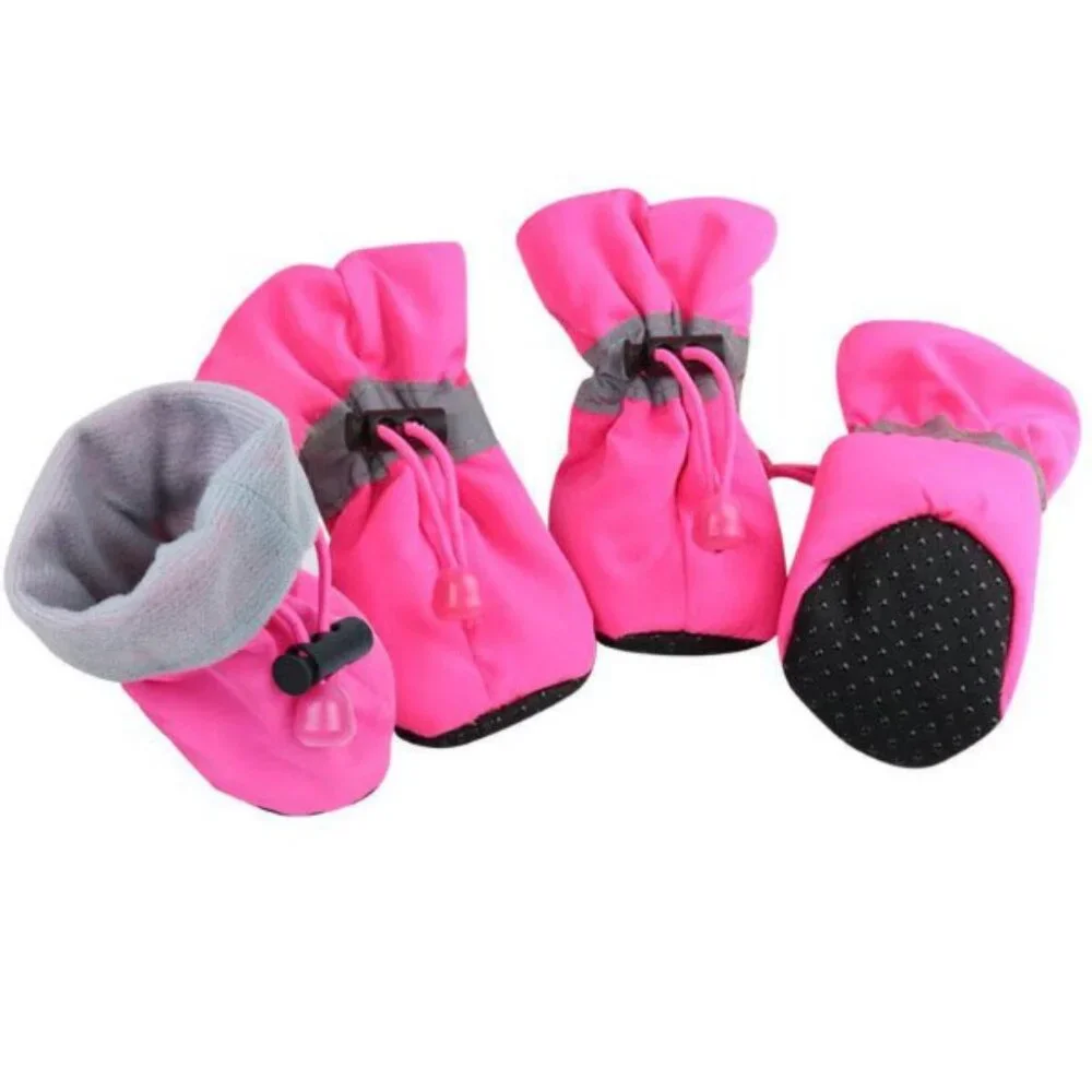 PINK 4PCS/Set SIZE 1 Waterproof Pet‎ Dog/Cat Shoes Anti-slip Rain/Snow Boots